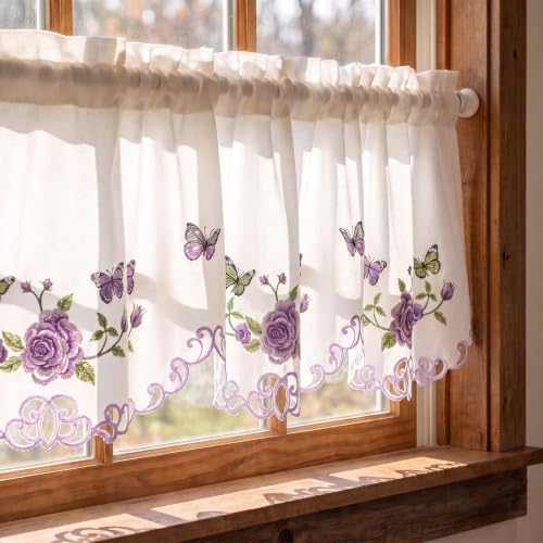 Molaxhome Beautiful Dazzling Embroidered Window Valance for Kitchen Decor