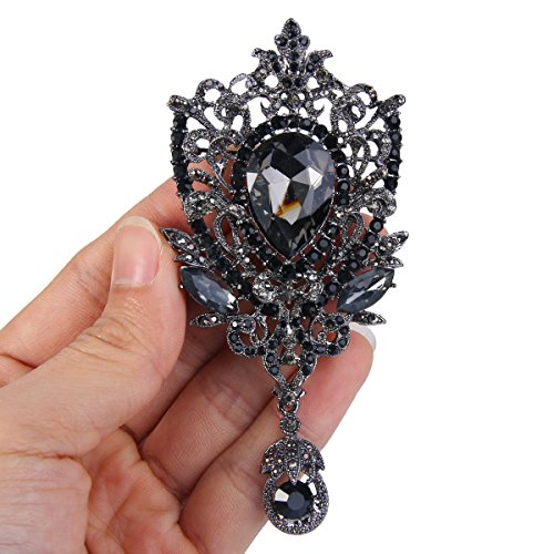 Image of EVER FAITH Women's Rhinestone Crystal Art Deco Floral Vine Tear Drop Banquet Brooch Pendant