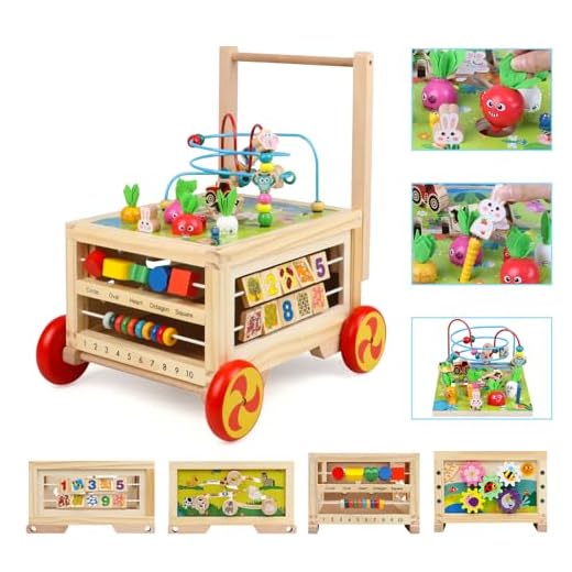 Wooden Activity Cube 7-in-1 Montessori Toys for Toddlers Educational Learning Toys for Boys Girls Birthday Gifts Multipurpose Bead Maze,Gear,Number Animal Board, Carrots Harvest Game Toys