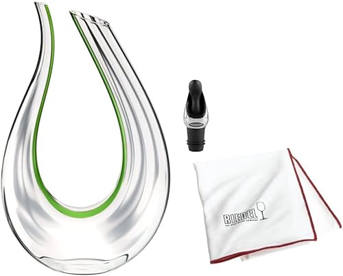 Riedel Amadeo Performance Decanter Bundle con paño de pulido de microfibra grande y vertedor de vino con tapón (3 artículos)