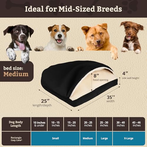 Image of Snoozer Rectangle Cozy Cave Dog Bed, Hooded Dog Bed, Black (M)