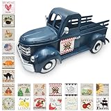 【Décoration de Table Élégante pour la Maison】Ce camion de ferme de 34 x 16.5 x 15 cm (L x l x H) possède une benne de 15 x 9 cm, créant un espace de présentation authentique. Ce van métallique vintage, finement façonné à la main avec 4 roues fixes et des portes non ouvrables, s'accompagne d'aimants de porte thématiques (5x5 cm) interchangeables selon les saisons ou occasions. Idéal pour égayer votre cuisine, salon, table à manger ou même votre jardin. Nous sommes convaincus que ce design unique insufflera à votre intérieur un charme et une atmosphère aussi chaleureuse qu'inoubliable