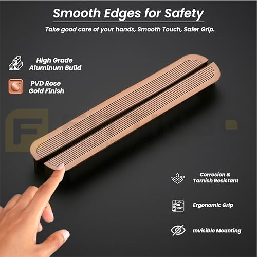 Image of VEZEL Aluminium Wardrobe Handle - Modern Cabinet Pull for Wardrobe, Drawer & Cabinet Furniture, PVD Rose Gold, 900mm - Pack of 2-| 3 Years Warranty |