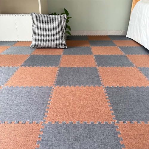 12 Piezas de baldosas de moqueta entrelazadas de Lino y algodón, baldosas Antideslizantes de Espuma EVA Tipo Rompecabezas, para el hogar, habitación Infantil, Sala de Juegos, 30x30cm (S)