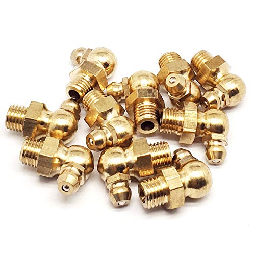 Image of M8 x 1mm Metric Thread 90 Degree Angled Brass Hydraulic Zerk Grease Nipple Fitting,PACK OF 10