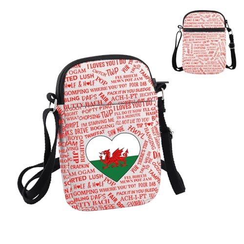 PWHAOO Wales Lover Gift Welsh Phrases Crossbody Bag Welsh Culture Travel Bag Wales Vacation Trip Gift