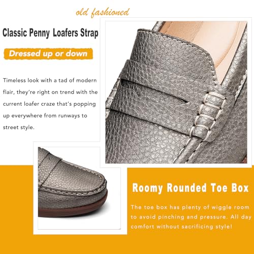 Image of Women's Comfortable Leather Penny Loafers Slip On Business Casual Dress Shoes Lightweight Office Work Flats Everyday Walking Shoes for Women