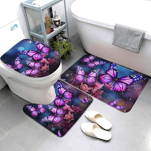 Purple Butterflies �o�X���[�����O�Z�b�g 3�s�[�X ���z�����o�X���[���}�b�g�Z�b�g �o�X���O�A�֊s�}�b�g�ƃg�C���̊W�J�o�[�A�􂦂�m���X���b�v�o�X�}�b�g �o�X���[���p�J�[�y�b�g
