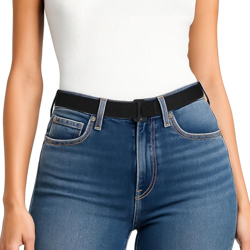 JASGOOD Nickel Free Elastic Belts for Women Stretch Belt with Plastic Flat Buckle No show Belt for Jeans Pants
