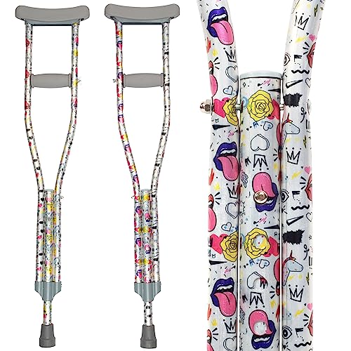 SCS Direct My Crutches - Youth Junior for Kids with Adjustable Handgrip and Length! Children 39 to 45 Made of Lightweight Durable Aluminum with Underarm Padding Doodle Pattern