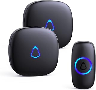 SECRUI Wireless Doorbell M520+F55: 2 Receivers, 1000ft Range, 58 Chimes, Adjustable Volume, Waterproof IP55, Colorful LED Flash, Black