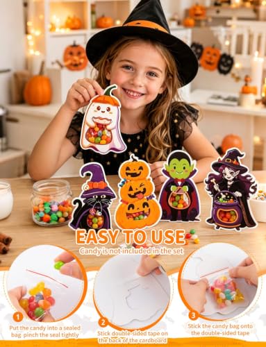 40Set Halloween Candy Holder Cards with Clear Bags for Party (8 Styles) | 3D Ghost Pumpkin Design Greeting Cards, DIY Trick or Treat Party Favors for Kids Classroom Prizes Exchange Gifts - image 3