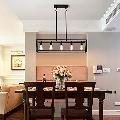 Xislthotsl XS8801-5 Black Farmhouse Kitchen Island Lighting, Modern Industrial Chandelier, 5-Light Linear Rectangular Pendant Light Fixtures For Farmhouse Kitchen Dining Room Bar Foyer thumb #5