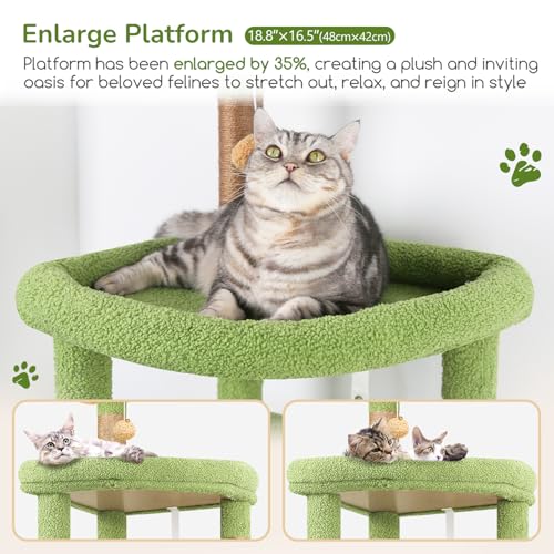 Image of Globlazer Extra Large Platform Cactus Cat Tree, 65in Sturdy Cat Tree for Multiple Indoor Cats Large Adult, Big Cat Tower with 3 Padded Perches, 6 Scratching Posts, Spacious Condo, Hammock, S65, Green