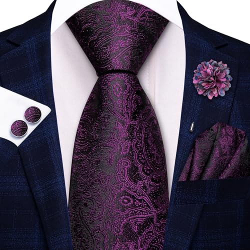 Image of Hi-Tie Zipper Ties for Men Pre-tied Tie Set Lapel Pin Pocket Square and Cufflinks Formal Business Wedding Adjustable Necktie