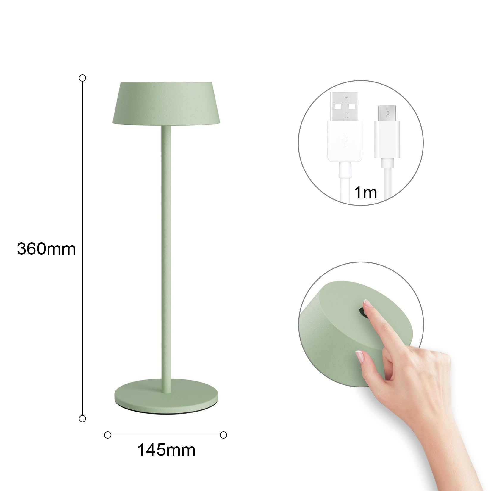K-Bright Lampada da tavolo, Lampada Notte 3000K, Protezione IP54 Lampada Led Ricaricabile senza fili, Adatto A Cena, Lettura, Camera, Giardino E Tanto In Piu (Verde)