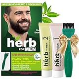 Herb For Men Mustache & Beard Dye (Dark Brown, 1 Pack), PPD-Free Ammonia-Free, Vegan with Natural Ingredients, Odorless, Gentle for Sensitive Skin, No Skin Irritation