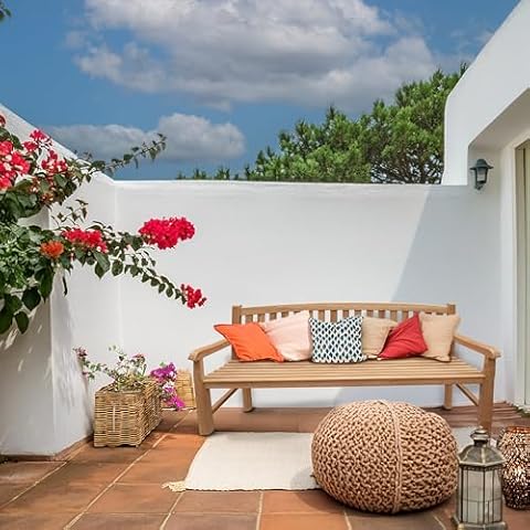 Seven Seas Teak Buenos Aires Outdoor Patio Oval Bench, 6 Foot Made from Solid Teak Wood Cover