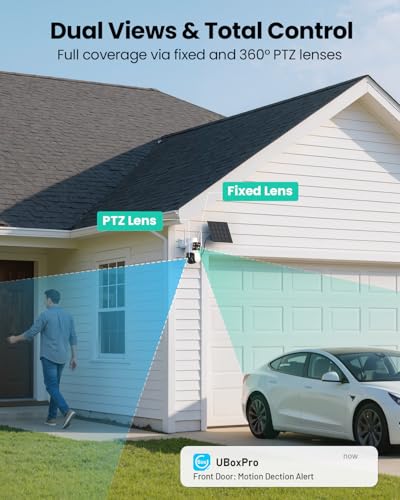 Image of LIWAN Dual Lens Solar Security Camera Wireless Outdoor, 360 PTZ & Fixed Dual Lens, 2K Color Night Vision, 8000mAh Battery, PIR Human Detection, IP66 Weatherproof, 2-Way Audio, 2.4GHz WiFi Only
