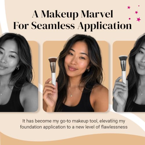 Image of Large Flat Top Kabuki Foundation Brush by Keshima - Liquid, Cream & Powder | Large White, 1.6-inch top diameter kabuki brush buffs and blends liquid, cream or powder foundation for full coverage
