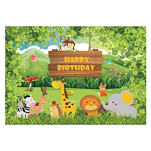 Funnytree 7x5ft Safari Jungle Theme Birthday Party Backdrop Forest Animals Wild One Photography Background Cartoon Wildlife Newborn Baby Boy Cake Table Decoration Photobooth Studio Props