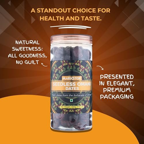 Image of MARKSTOR Seedless Omani Dates 1Kg Pack Offer (Khajoor /Khajur)|Premium Selection|[500G X 2]|No Cholesterol|No Added Sugar|Dates Dry Fruits,fresh