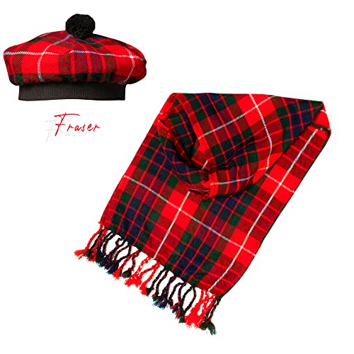 Scottish Traditional Set of Tam o' Shanter Flat Bonnet, Acrylic Wool Kilt Hat and Scarf in Many Tartans4