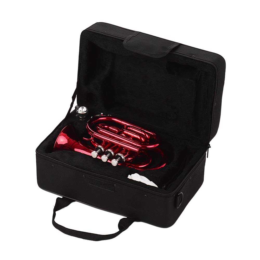 Set di Trombe Tascabili in SIB 5 Trombe a Mano Colorate Opzionali con Custodia, Cinturino, Bianchi, Kit di Pulizia per Studenti e Principianti (Rosso)
