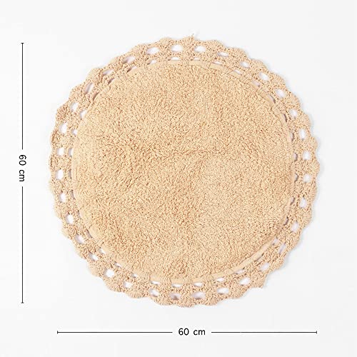 Habere India-All the Cultures Fabricating India - Crochet Bath Mat, Super Absorbent 100% Cotton & Quick Dry Bath Rug for Bathroom Floor Mats (Round, Beige_60 CM Round) 2 51o5Cfk+I1L