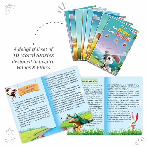 Image of Set of 10 Moral Story Books for Kids with Activities, Free 500+ Worksheets with Parenting Tips, Short Illustrated Bedtime Stories with 3D Animated Images, Read-Aloud Story Books for 3-6 Years