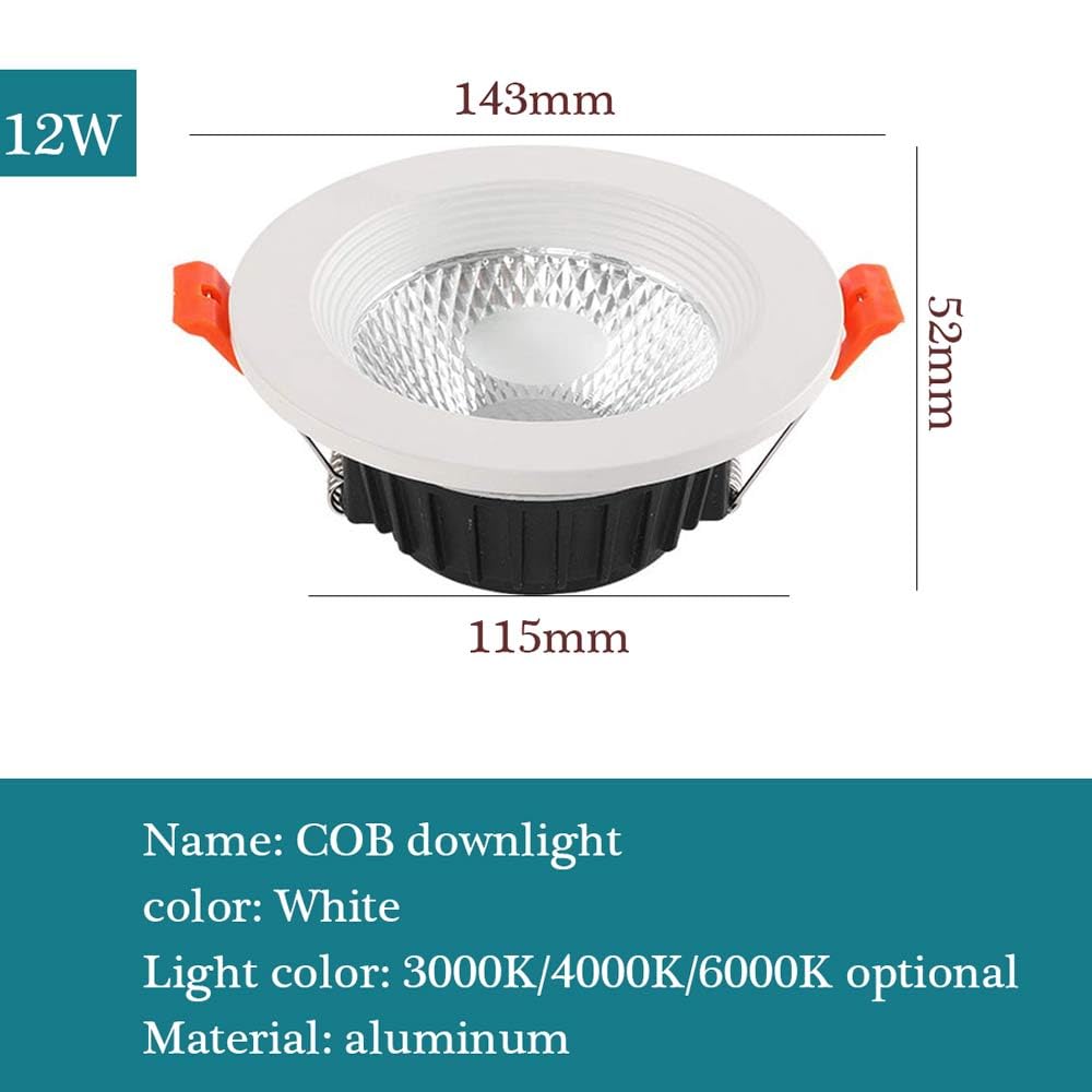 12-pak 5W aluminium LED wpuszczane reflektory 7W, 12 W, 15 W białe okrągłe oświetlenie sufitowe LED wpuszczane 3000K/4000K/6000K do wyboru do domu - 7W-6000K