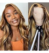 Highlight Ombre 13x4 HD Transparent Lace Front Wigs Human Hair P4/27 Color Body Lace Frontal Wigs...