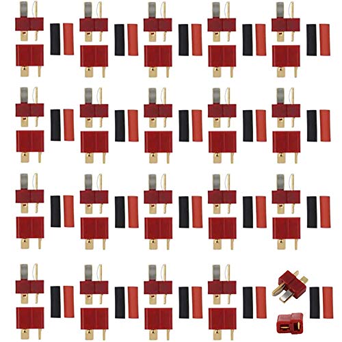Greluma 20 Paires Connecteurs T Prise Connecteurs Deans Style Mâle et Femelle pour Batterie RC Li-Po avec 40 Pièces Shrink Tubing