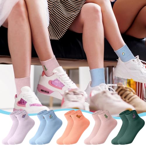 Image of Eurzom 10 Pairs Socks Womens Crew Elastic Ankle Length Cotton Socks Aesthetic Cute Lightweight Low Cut Gifts for Women