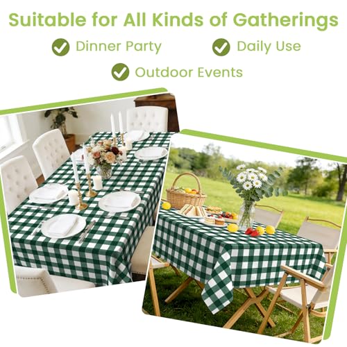 Image of Mulbozy Dark Green Gingham Tablecloth 4 Pack, 54 x 108 Inch Plastic Table Cloth Disposable, Green and White Checkered Table Cover for Party Supplies