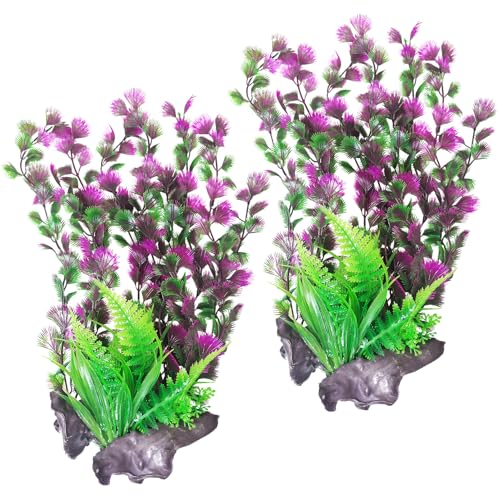 Image of Hamiledyi Aquarium Plastic Plants Aquarium Decor Artificial Fish Tank Plants Lifelike Tall Fish Tank Decorations Aquarium Plant Suitable for Saltwater and Freshwater 15.7in 2pcs