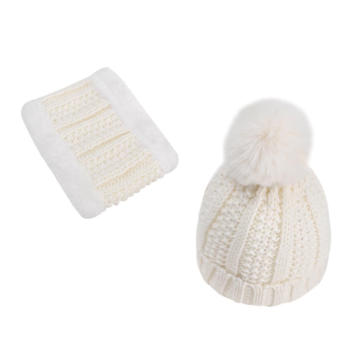 Ipetboom Warmest Knitted Hat Boys and Girls Winter Scarf Baby Boy Hat 0-3 Years White
