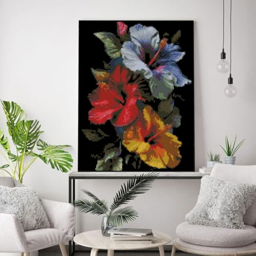 Image of Flowers Stamped Cross Stitch Kits Flowers Cross Stitch Patterns,Dimensions Cross Stitch Kits Embroidery Kit Arts and Crafts for Beginners 15.7x11.8 inch