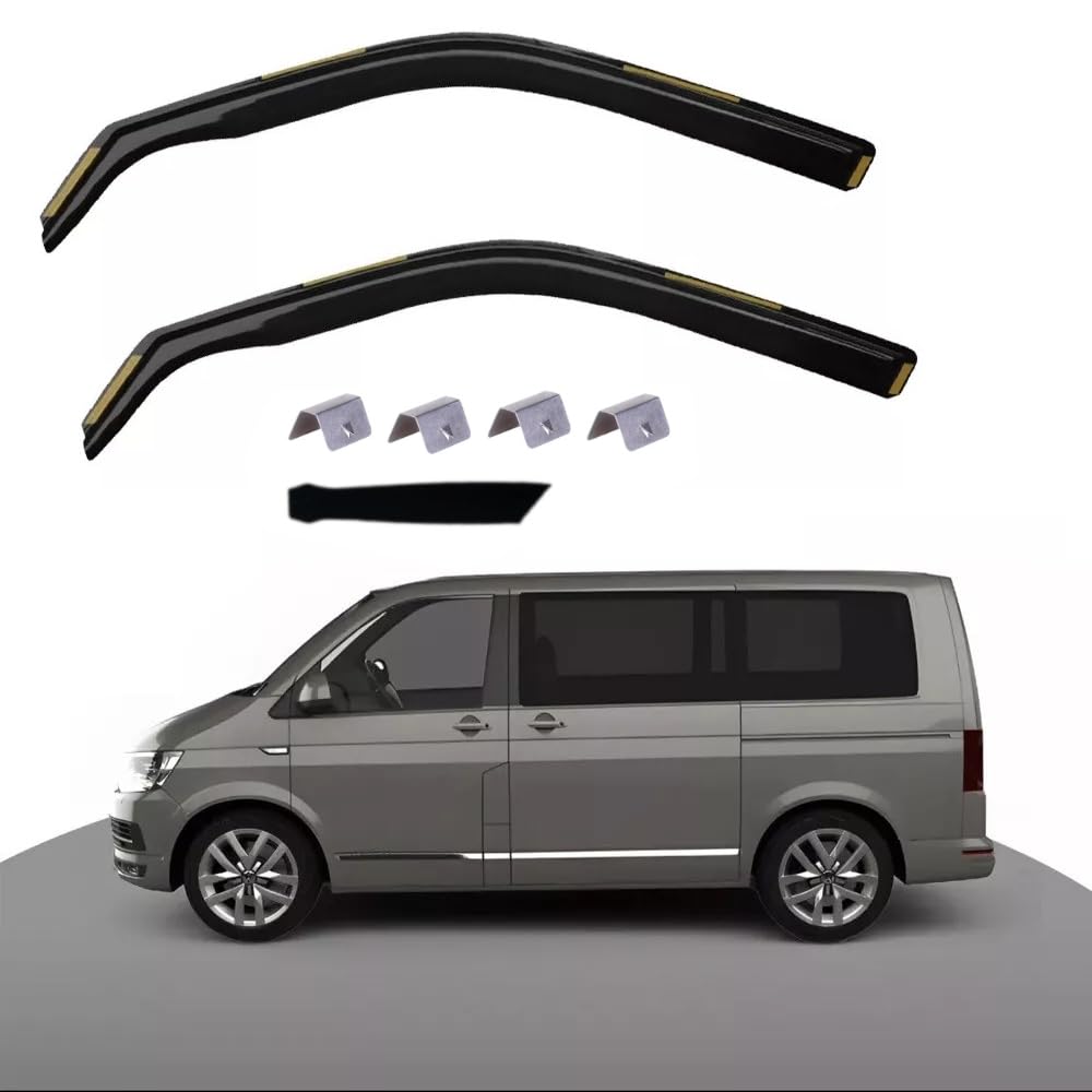 Kit 2 Deflettori Aria Nero Fumé Antivento per Finestrini Laterali Anteriori Compatibile con VW Transporter T5 T6 2003-2019