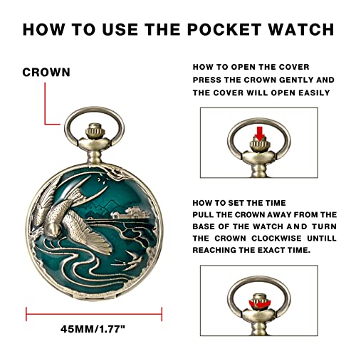 Image of MORFONG Vintage Bird Design Pocket Watch Quartz Watches for Men Women Birthday Christmas Gifts with Box Chain