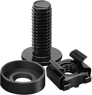 50-Pack M6 x 16mm Computer Rack Mount Cage Screws and Nuts & Washers for Rack Mount Server Cabinet, Rack Mount Screw Cage Nut - Black