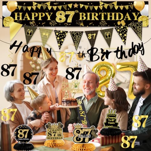 Image of 87th Birthday Decorations for Men, Black Gold 87th Party Decorations
