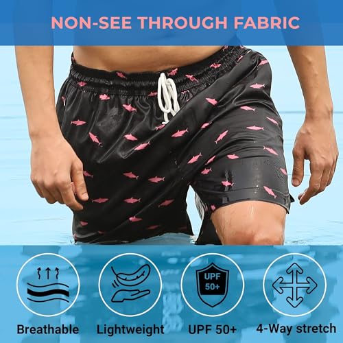 Babeeni Shark Swim Trunks Men’s 7 Inch– Men’s Swimwear with Compression Liner, Quick Dry Mens Swim Shorts with Zipper Pockets3