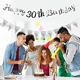 PartyYaa 30th Birthday Banner Decorations, 30th Birthday Garland & Triangle Flag, Black Silver Party Decoration for Men Women - Image 5