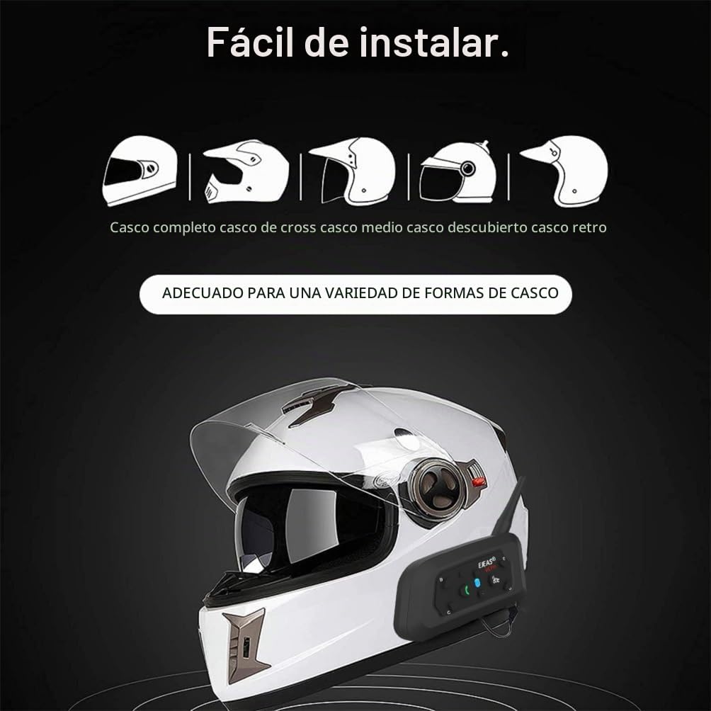 V6 Pro Motocicleta Intercomunicador, 2 Casco Auricular Intercom Kit con cancelación de Ruido, 1Km Distancia, IP67 Impermeable Universal Motocicleta Sistema de Comunicación (Negro-Dos)