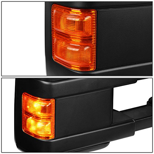Image of Auto Dynasty Passenger Right Rear View Side Towing Mirror - Manual Telescoping | Power Adjust | Heated Glass | Amber LED Turn Signal - For Ford F250 F350 F450 F550 Super Duty 08-16, Texture Black
