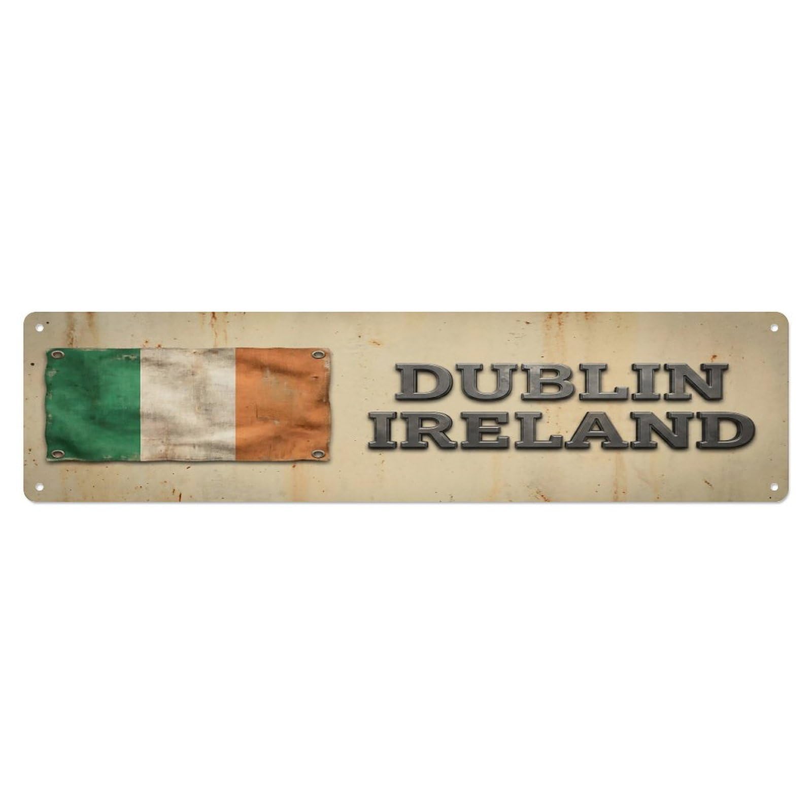 Vintage Dublin Ireland Flag Decor Rustic Travel Metal Tin Sign