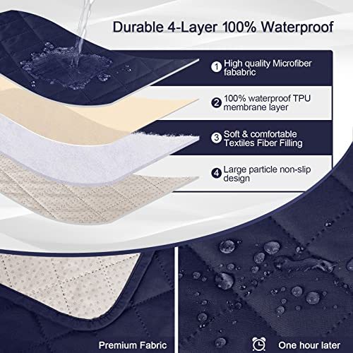 Image of KinCam 100% Waterproof Recliner Loveseat Cover with Console, Non-Slip Reclining Couch Covers for 2 Seat, Recliner Sofa Cover Furniture Protector with Elastic Straps for Kids, Pets, Dark Blue