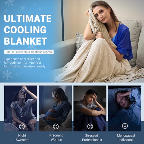 Elegear Revolutionary Cooling Blanket Throw Absorbs Heat to Keep Body Cool for Night Sweats, Arc-Chill 3.0 Cool Fiber Q-Max>0.5 for Hot Sleepers, Lightweight Summer Cold Blankets for Sleeping, Beige