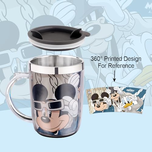 Image of Ski Homeware Double Wall Inner Stainless Steel Tea,Coffee, Milk Mug With Handle And Lid For Kids Cherry Mug (Mickey Mouse-2) - 350 Ml